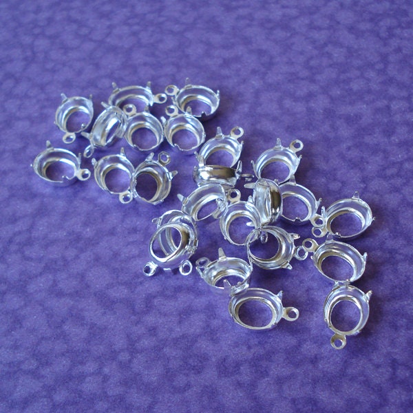 8x10mm Silver Plated Brass 1 Ring 4 Prongs Open Back Oval Settings for your Cabs or Jewels (6 pieces)