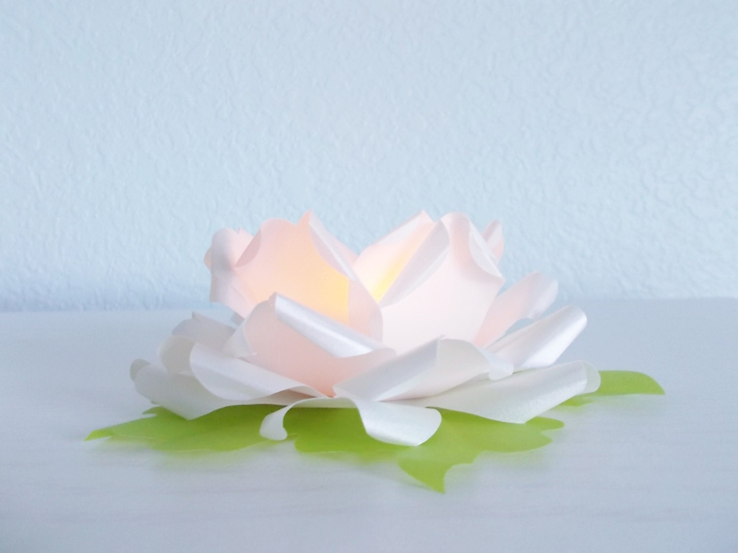 Shimmery Silver White Rose Table Luminary - Wedding Favor - Garden Party Decor