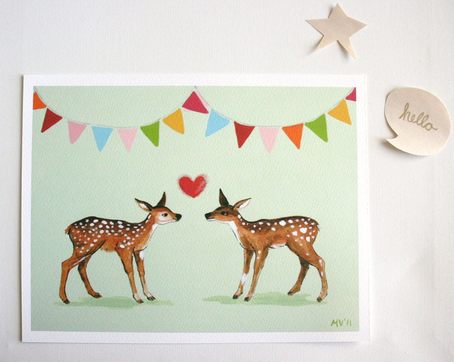 Celebrate Love - PRINT baby and kids nursery decor, deer, heart, valentines day, love, forest
