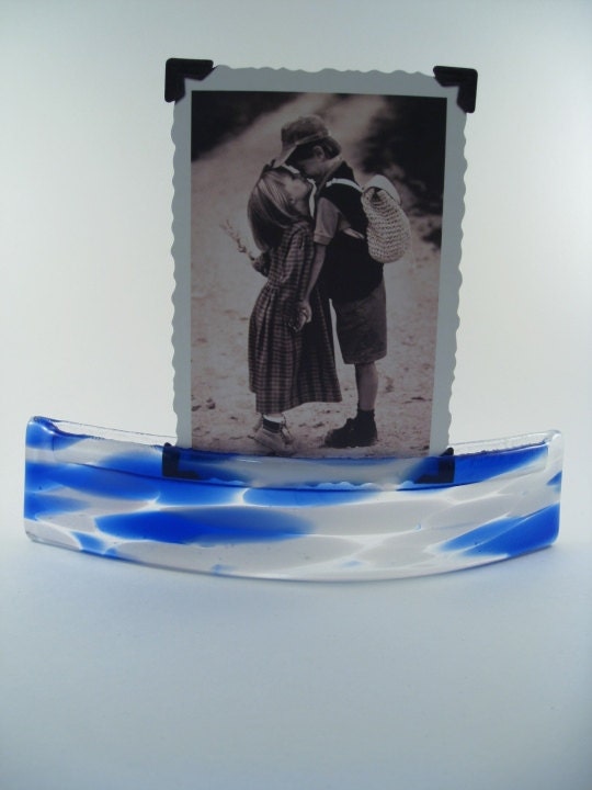 Photo & Note Holder Blues and White Fused Glass