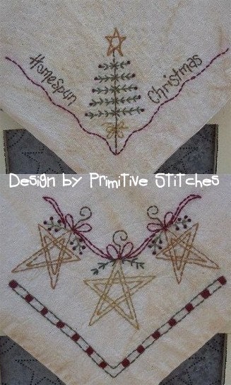 Homespun Christmas Bread Cloth-Primitive Stitchery-Instant Download