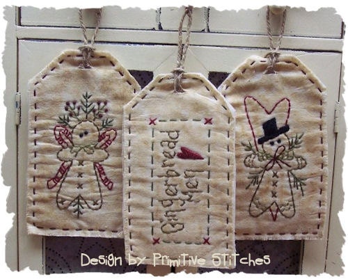 Gingerbread Tag Collection-Primitive Stitchery  E-PATTERN by Primitive Stitches-Instand Download
