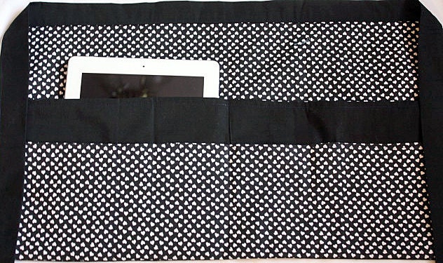 Vendor Teacher Art Craft Half Waist Apron iPad Black White Hearts Fabric (6 Pockets)