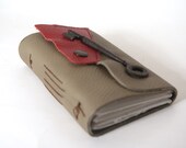 Boho Leather Journal or Sketchbook (sm) - Red and Beige Skeleton Key