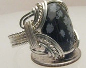 Handmade Solid Sterling Silver Wire Wrap Snowflake Agate Ring