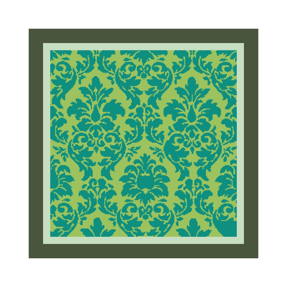 16" x 16" Turquoise & Teal Damask Pillow Cover Cross Stitch Pattern -- PDF