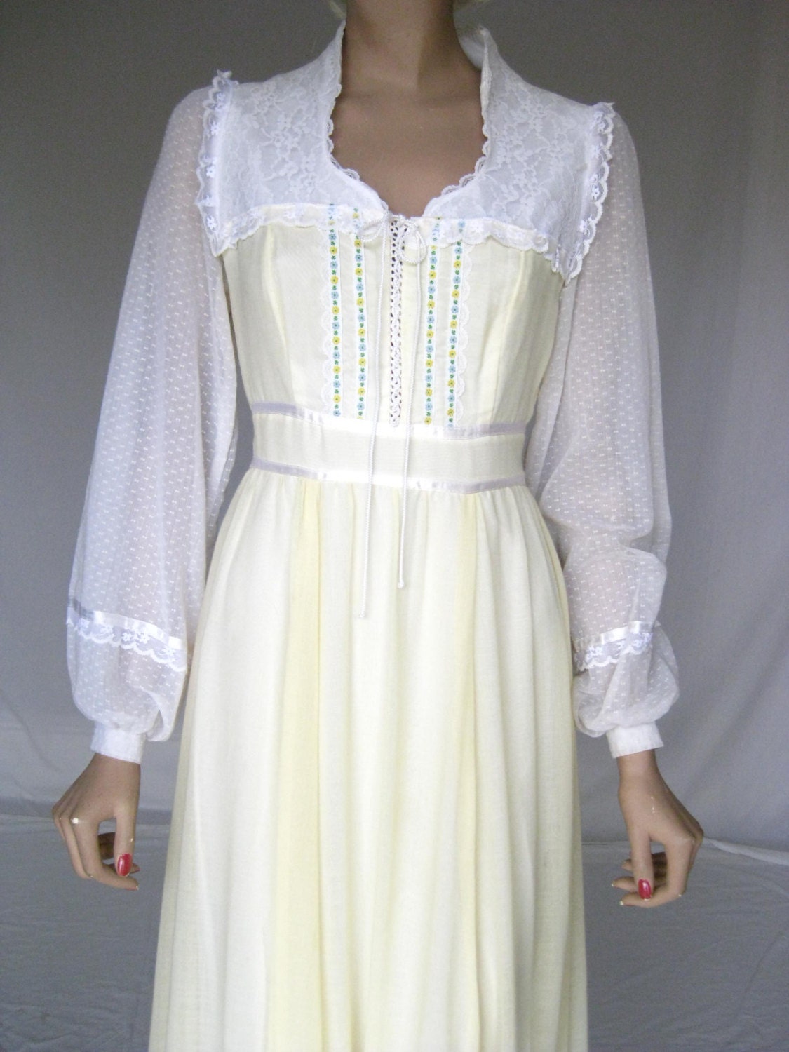 Vintage 70s  GUNNE SAX  Semi Sheer  Corset  Maxi Dress