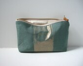 Linen Make Up Bag, Color Block Bag, Small Bag, Linen Clutch Bag, Purse, Women, Faded Jade Linen