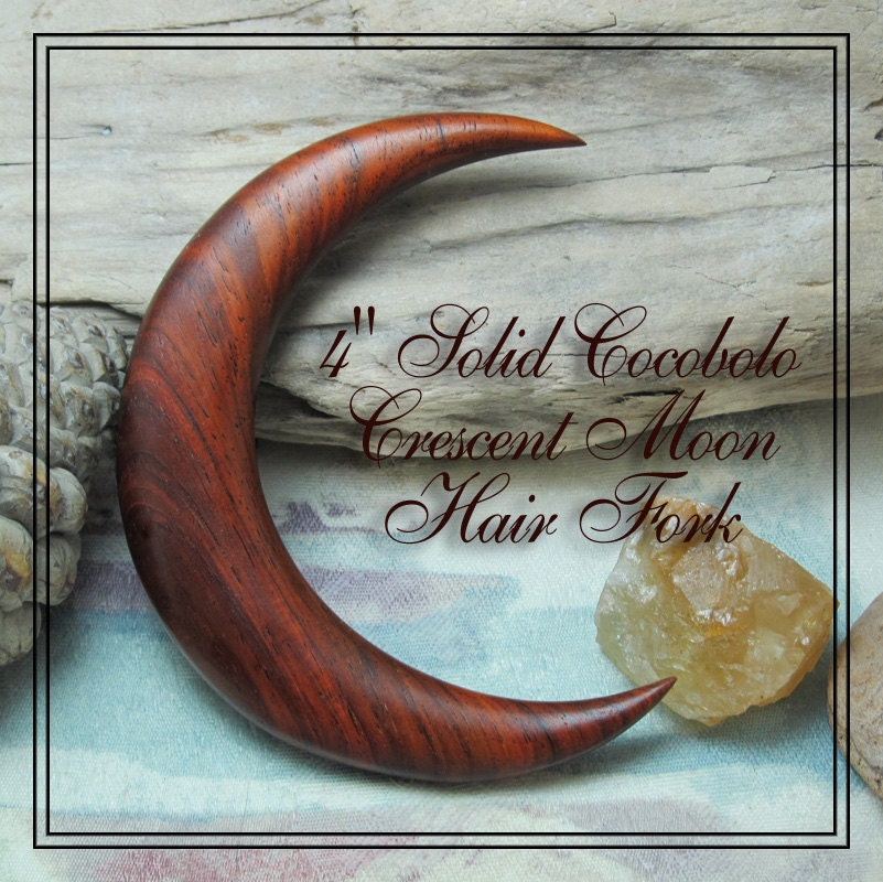 4 inch Solid Cocobolo Crescent Moonbeam Hair Fork