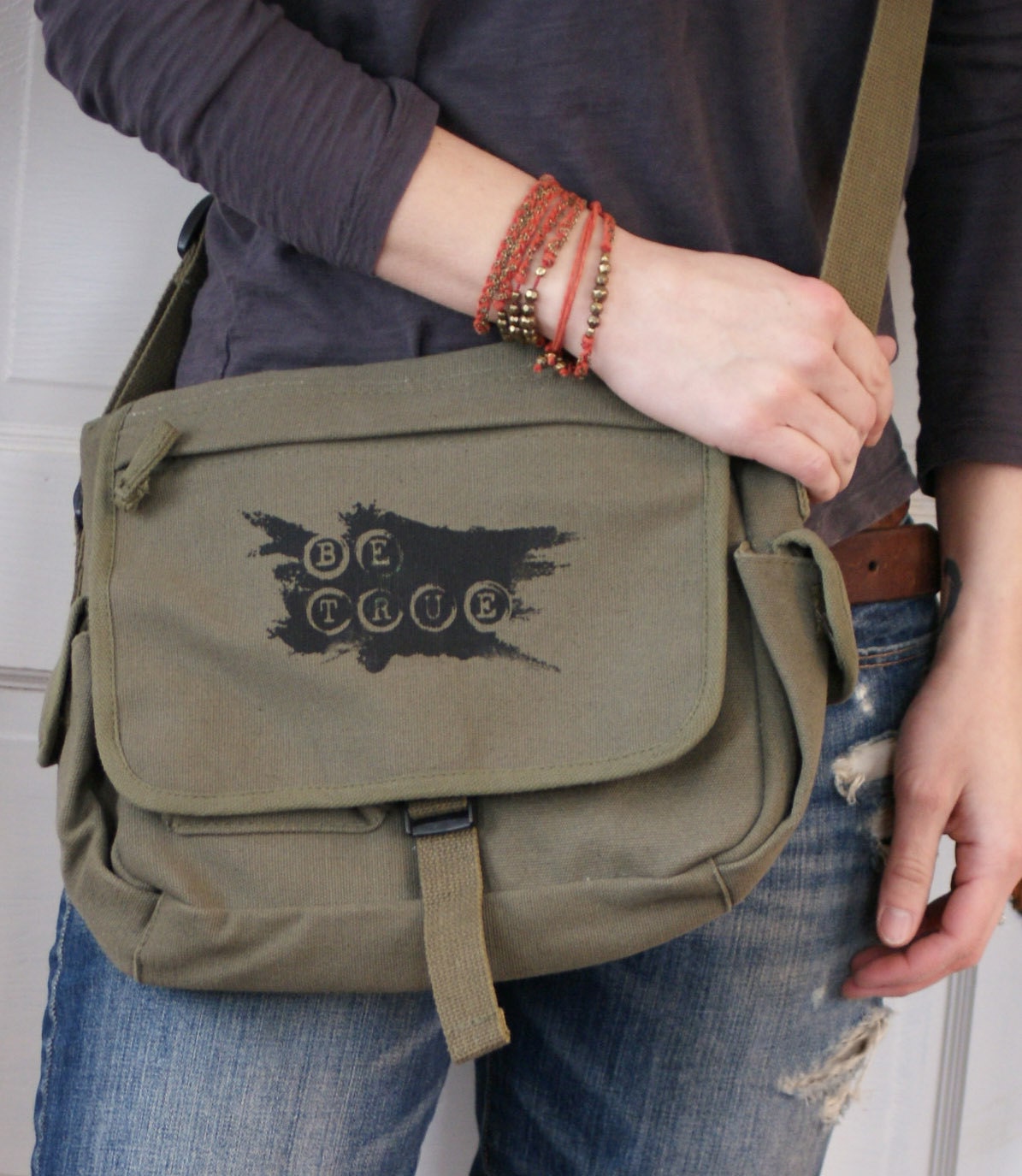 Olive Drab "Be True" Urban Explorer Bag