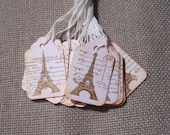 Prim Rustic Shabby French Postcard Eiffel Tower handstamped vintage style gift hang tags Set of 25