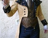 Black Patterned Six Button Flap Front  Steampunk Tapestry Pants