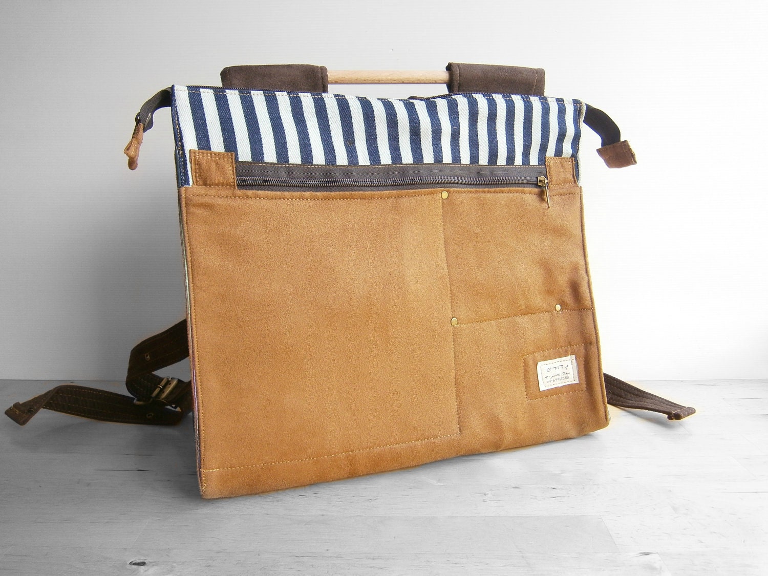 STRIPES IN NATURE men's Backpack vegetarian/vegan , laptop backpack , briefcase, vegan Suede