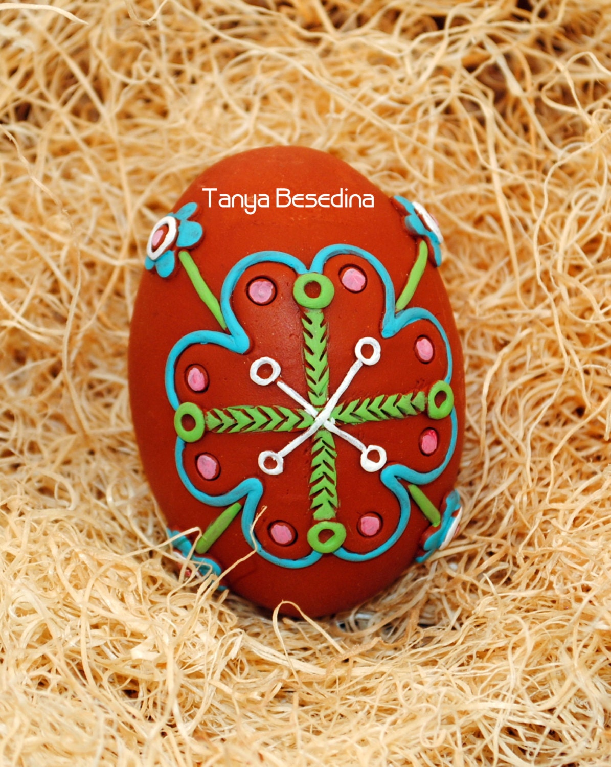 Ukrainian Easter Egg Pysanka Blue Flower by Tanya Besedina
