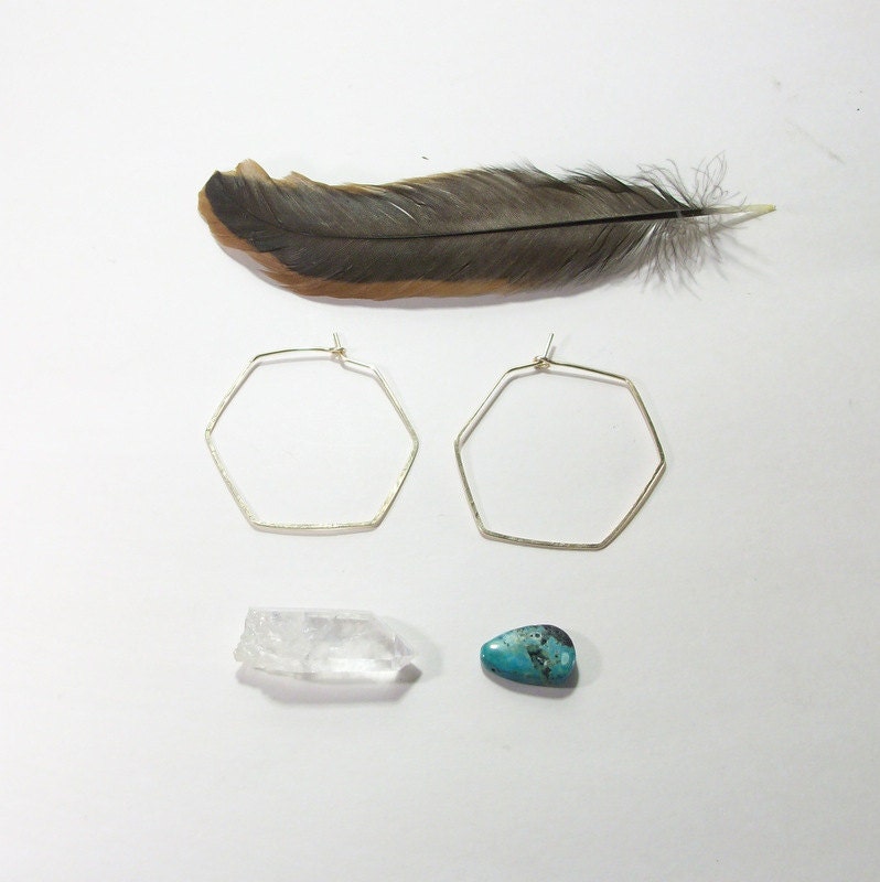 Gold Geometric Hammered Hoops