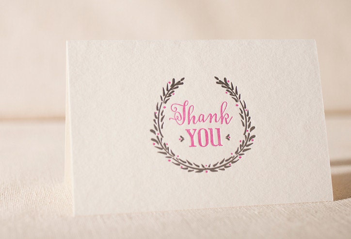 Letterpress & Foil Thank You Cards - Thank You Laurel. Bamboo paper, kraft envelopes, set of 6 cards. F4-55