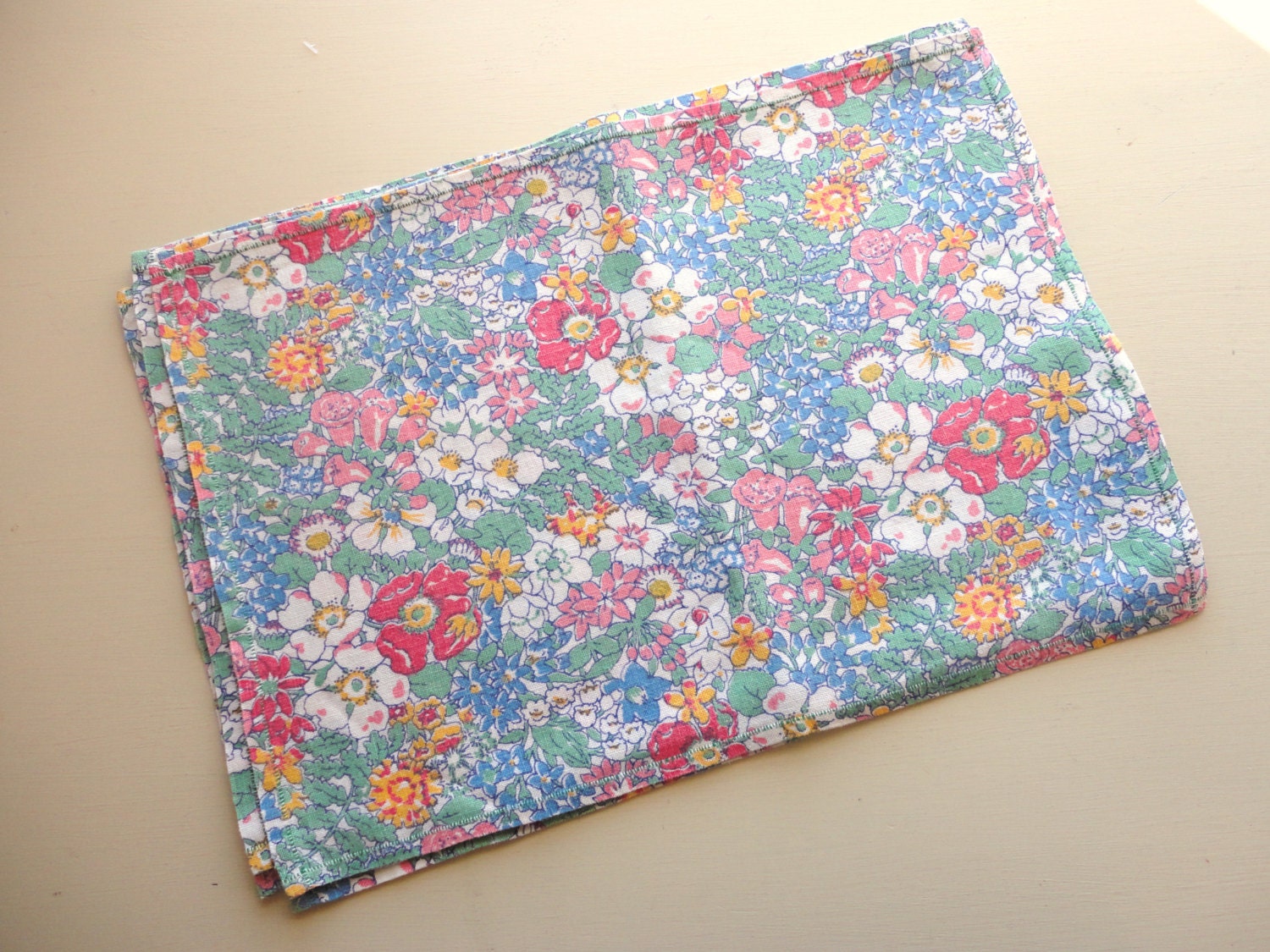 set of six vintage floral print linen placemats