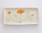 California Poppy pottery: tray white golden yellow HM  botanical designer ceramic  free USA shipping