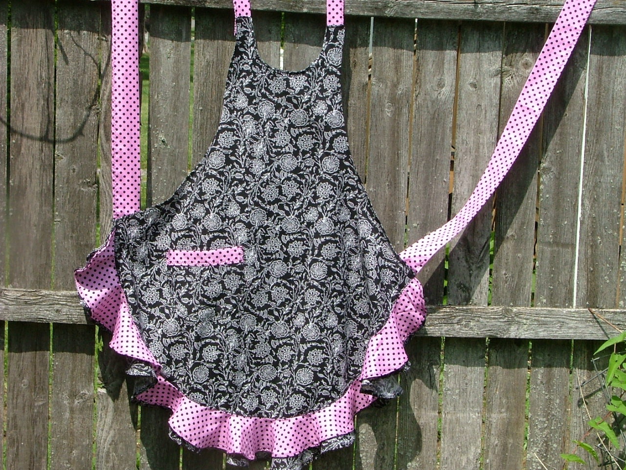 Full flouncy Ruffled Apron Hot Pink and Black