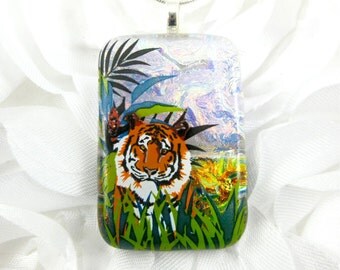 Tiger Dichroic Glass Pendant Colorful Fused Glass Jewelry