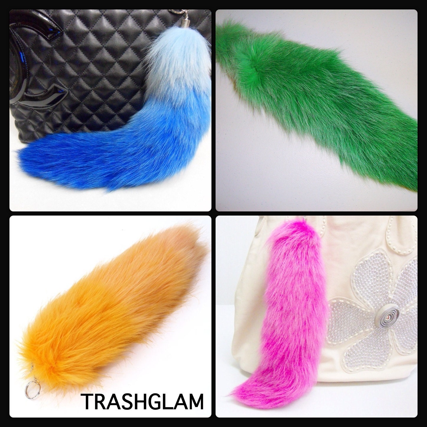 TRASHGLAM Ombre large FOXTAIL fluffy fur 2013 fashion punk JAPAN keychain purse hand dyed.
