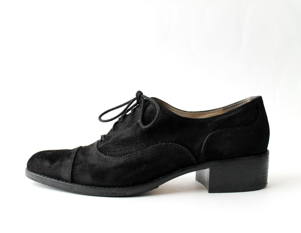 1990's Joan and David Cap Toes Black Suede Oxfords