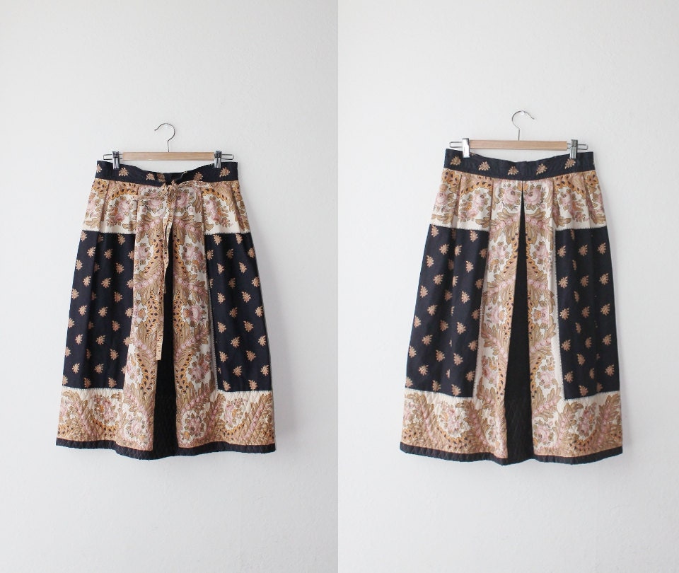1970's Quilted Patchwork Baroque Paisley Floral Skirt