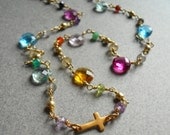 Sideways Cross Gemstone Necklace