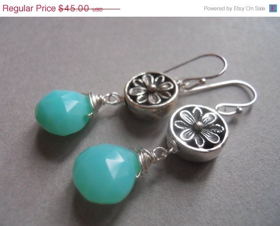 HUGE SALE 20% OFF Fire King flower Jadeite Chalcedony Earrings
