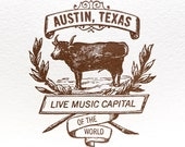 Austin Live Music Cow Card in Brown