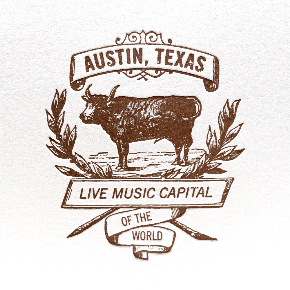 Austin Live Music Cow Card in Brown