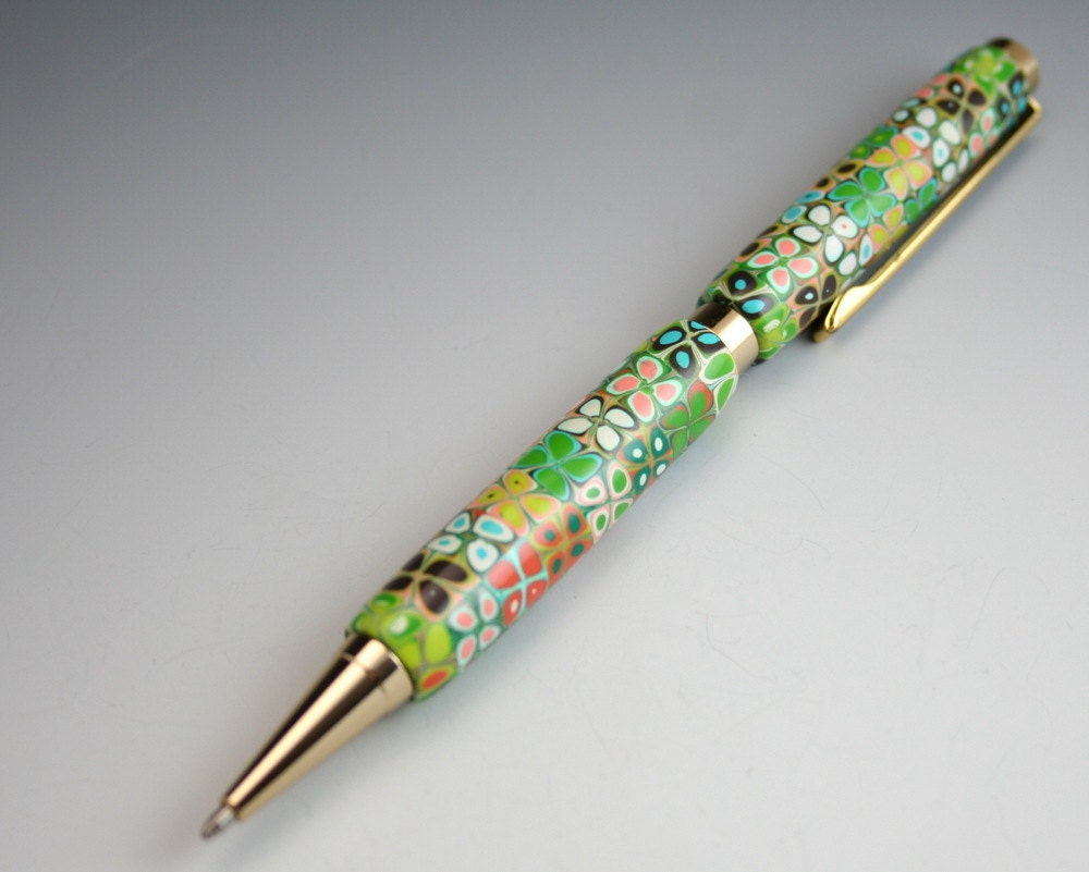 Fimo Flower Pen in Green and Orange