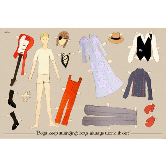 The David Bowie paper doll 18x12 inches print