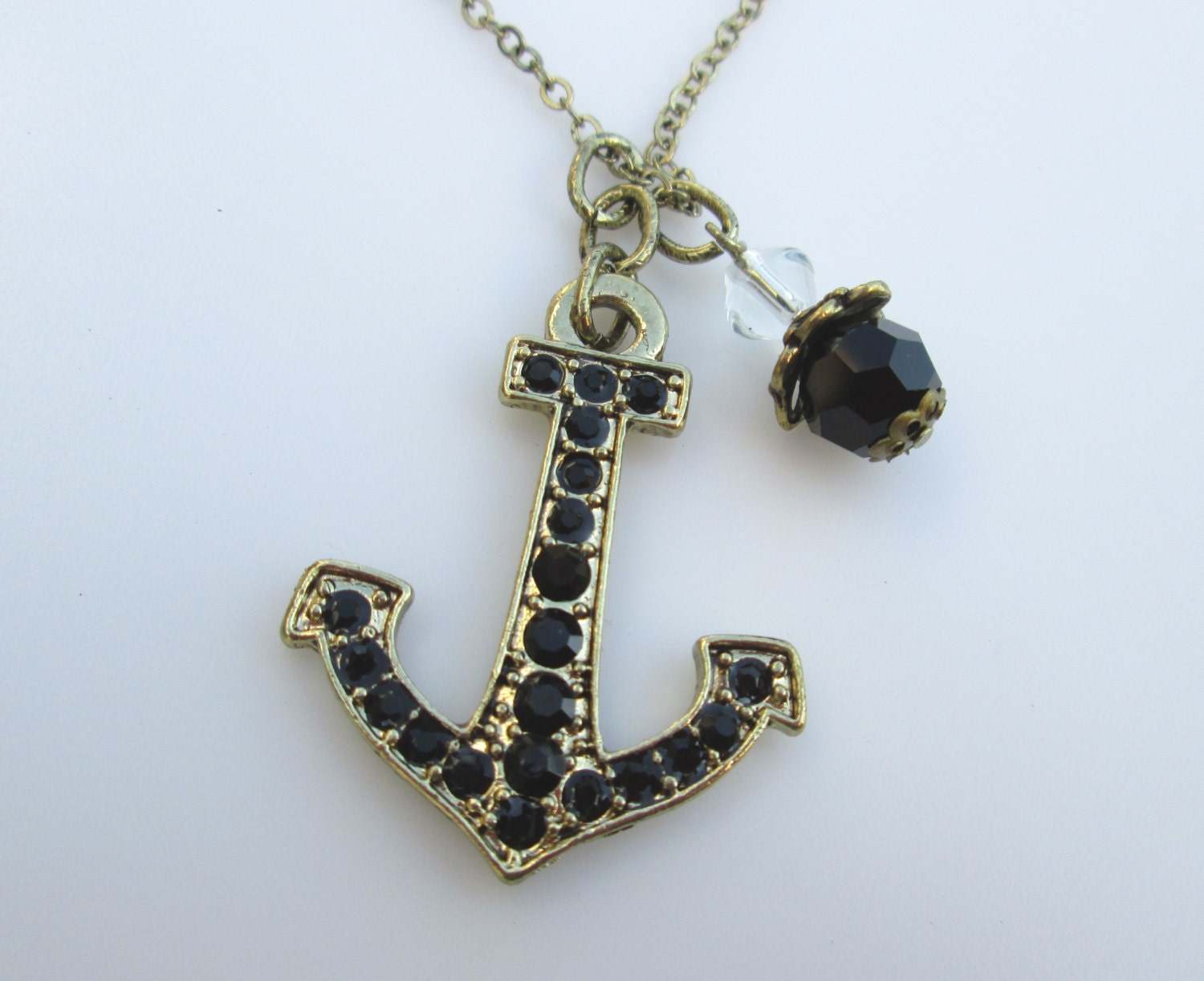 Anchor Necklace with Crystal Accents