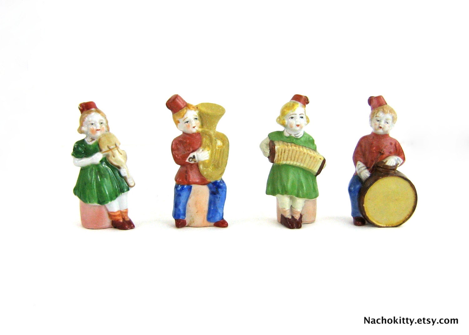 Occupied Japan Set of Four Musicians with Fez Hats Red Mark