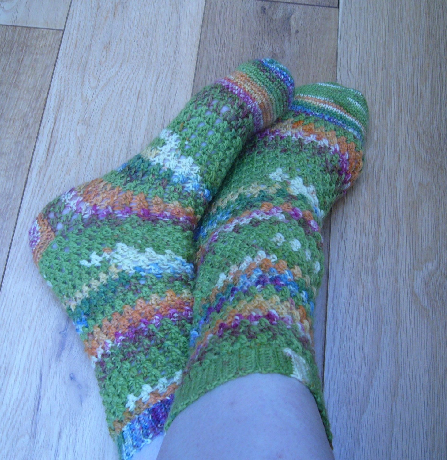 Crochet Socks in Green in size UK 3-4 (Ready to ship )