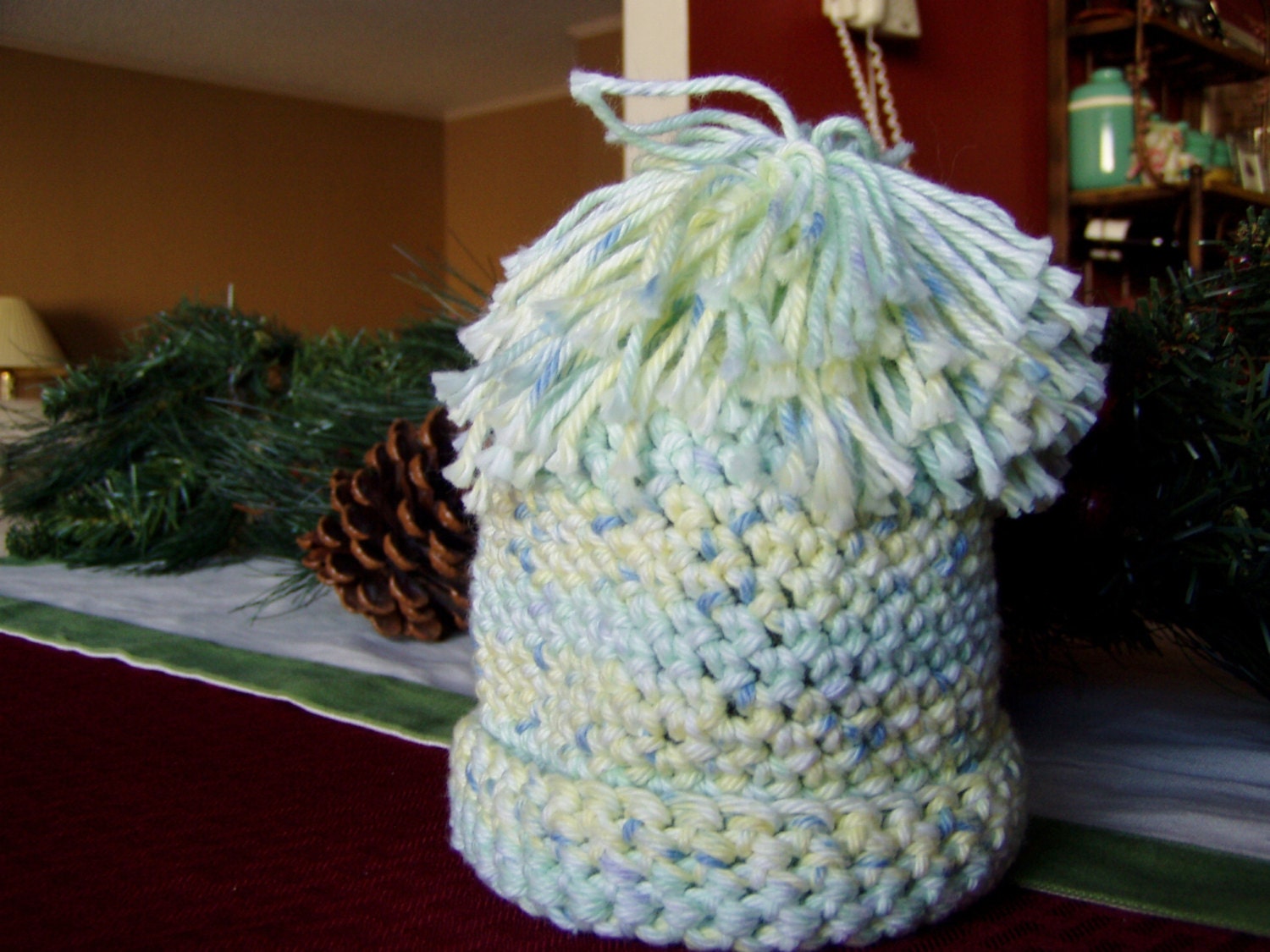 Crochet Hat - for Newborn Infant - Yellow, Green and Blue