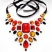 Floating Gem Necklace, Red Statement Necklace, Orange, Black, Illusion Jewelry, Pin Up, Burlesque Necklace, Sparkly, Jewel, Fantasy Necklace