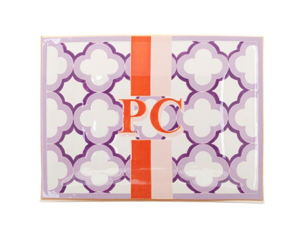 Wianno Quatrefoil Double Monogram Tray in Violet/Orchid combo