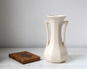 vintage 1930s white vase. Ceramic two handled flower vase. Art Deco cottage / milk ivory / the FRESH CREAM vase