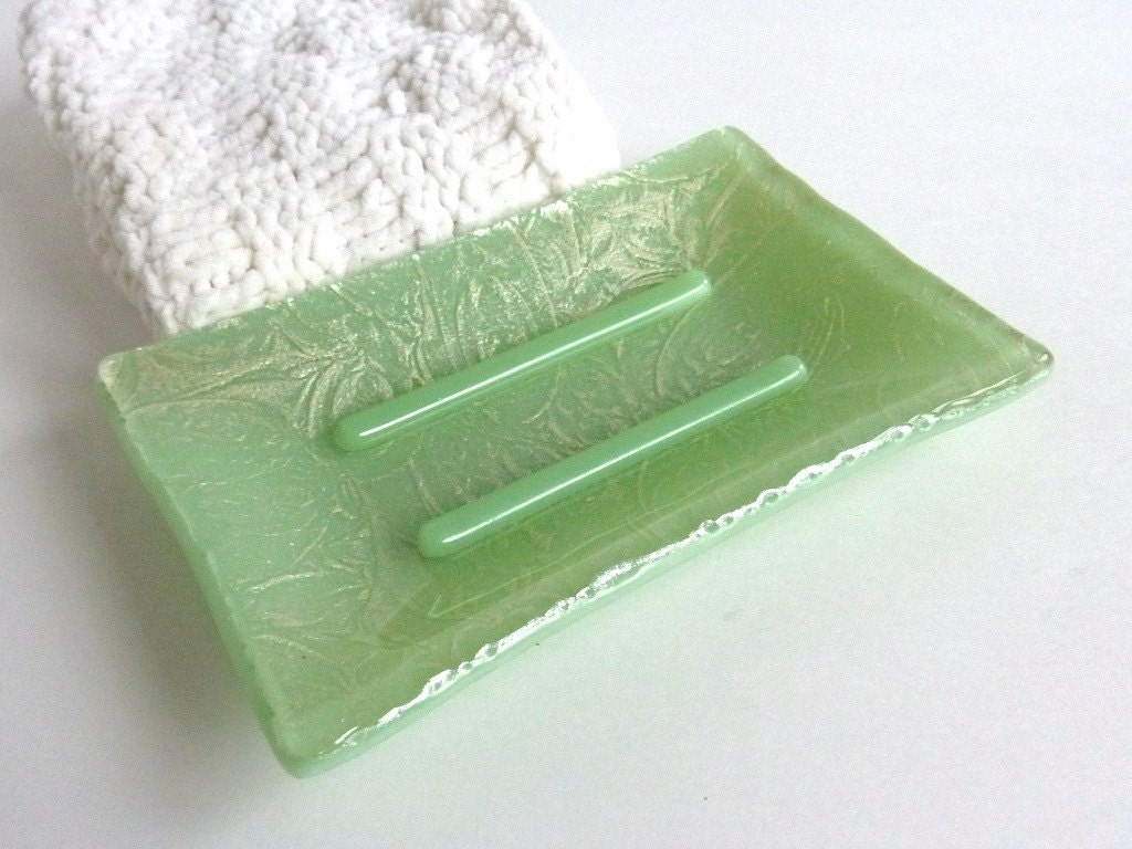 Soap Dish in Mint Green and Silver Fused Glass