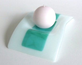 Glass Candle Bridge in White and Blue Green