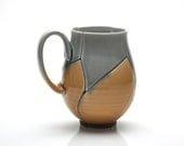 Large Grey and Amber Coffee Mug Tall Latte Cup Twisted Lotus Style