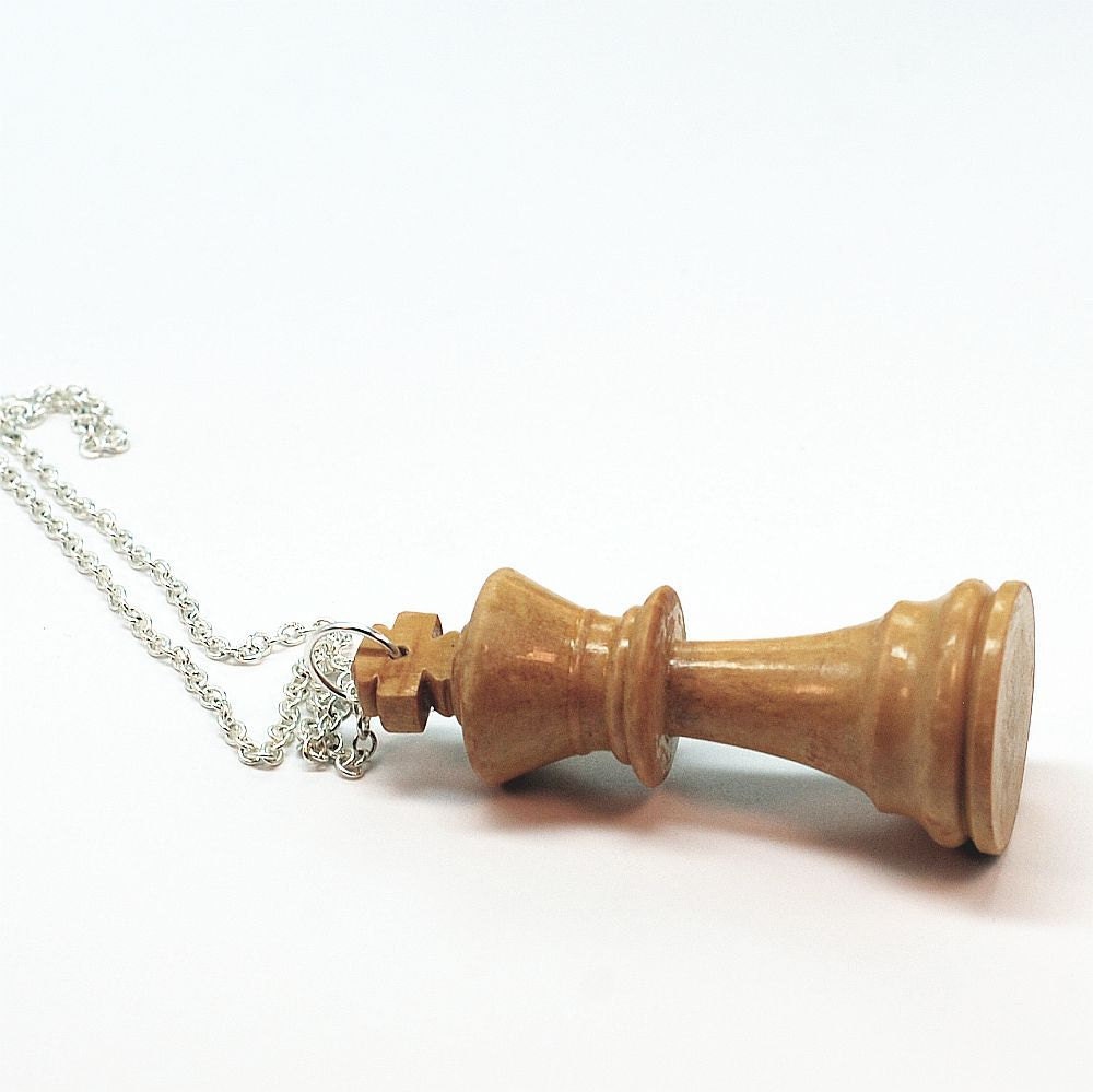 Chess Piece Necklace- Wood White King Upcycled Jewelry