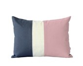 Pink Colorblock Pillow in Blush, Cream and Charcoal Gray Linen by JillianReneDecor (12x16) Modern Home Decor Color Block Rose Gift for Her