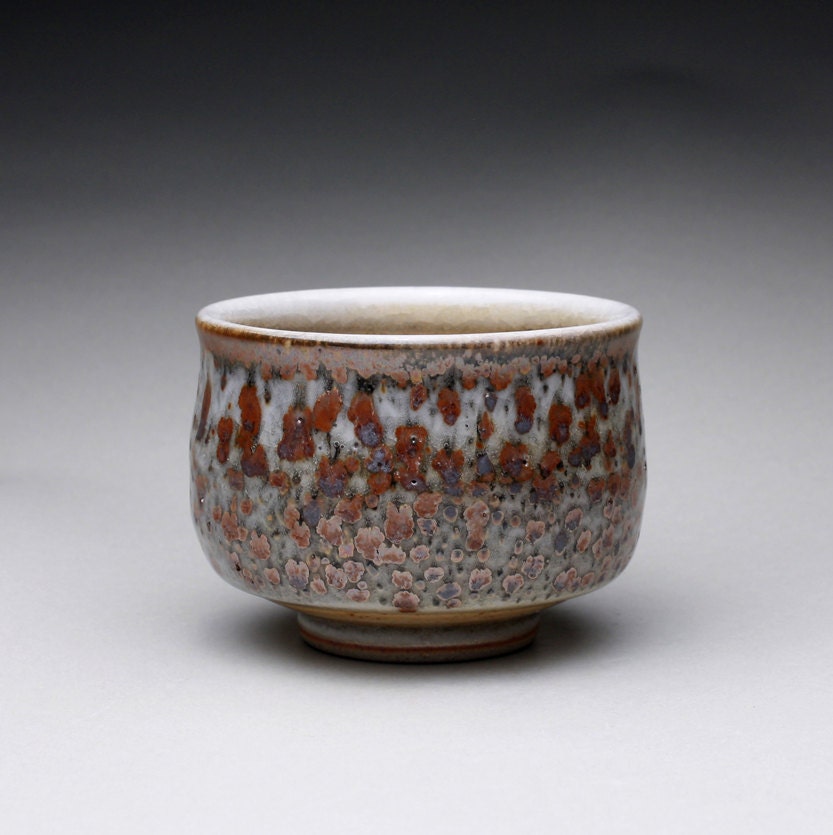 ceramic tea bowl, pottery cup, teacup with layered shino glazes