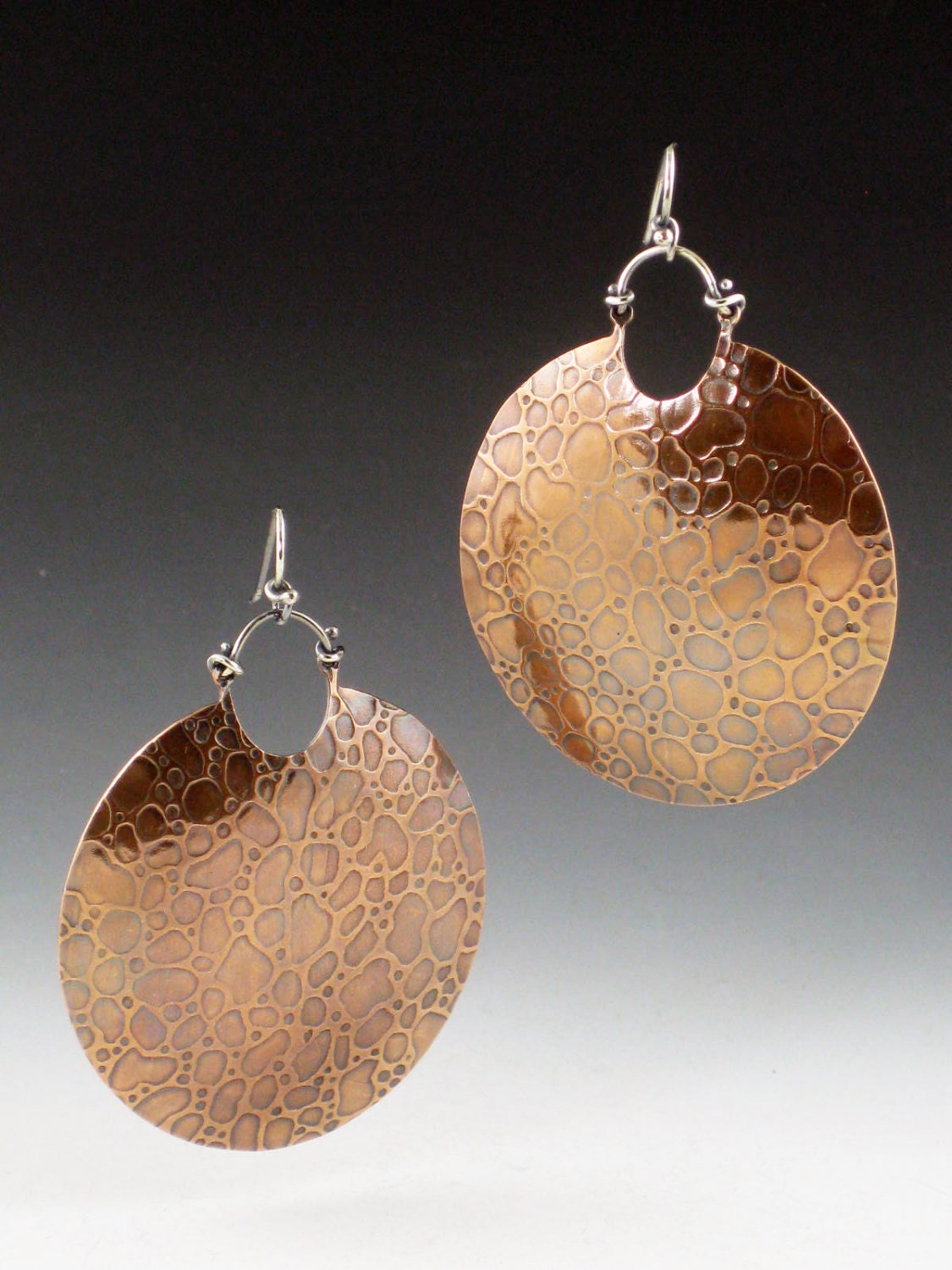 Large Copper Textured Earrings