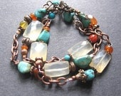 Turquoise MultiStone Bracelet.  Beaded Copper Bracelet.Gemstone Copper Bracelet. Chalcedony - Prairie