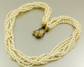 Vintage Natural Fresh Water Pearl Multi Strand Necklace Oval Pearls Wedding Bridal