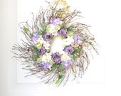 Summer Door Wreath - Purple Ranunculus and Hydrangea with Pip Berries - Front Door Decor